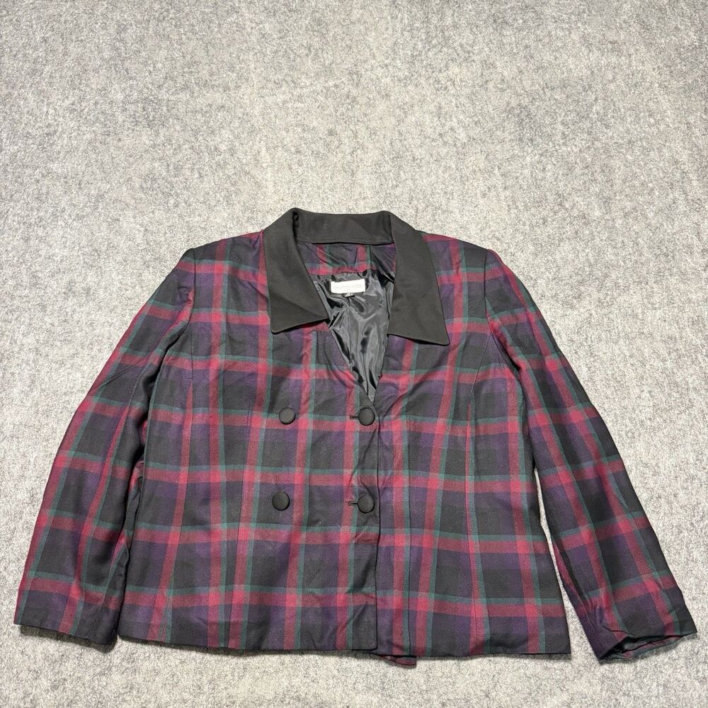 Vtg 80s Preston & York Plaid Double Breasted Jacket Women Sz 18 Rayon